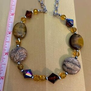 Handcrafted Yellow and Brown Beaded Semi-Precious Necklace